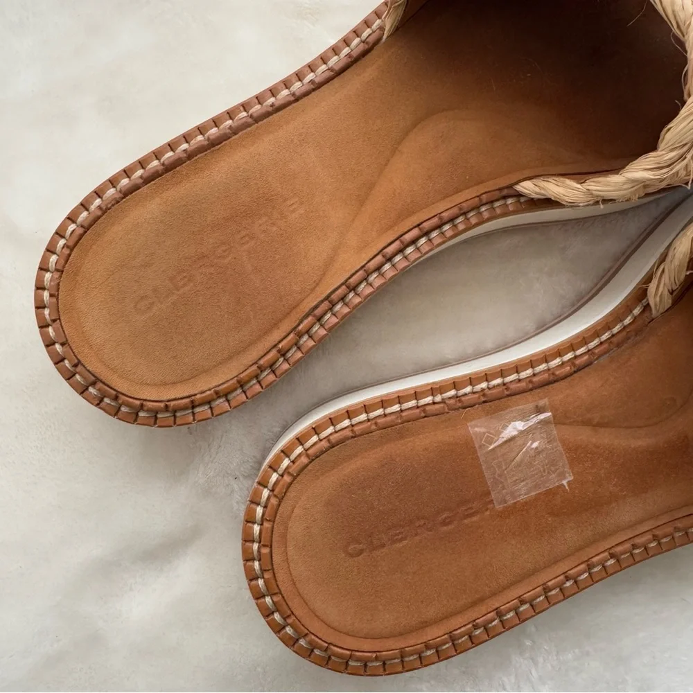Robert Clergerie Fleurin Natural Woven Raffia Platform Wedge Sandals Size 10.5